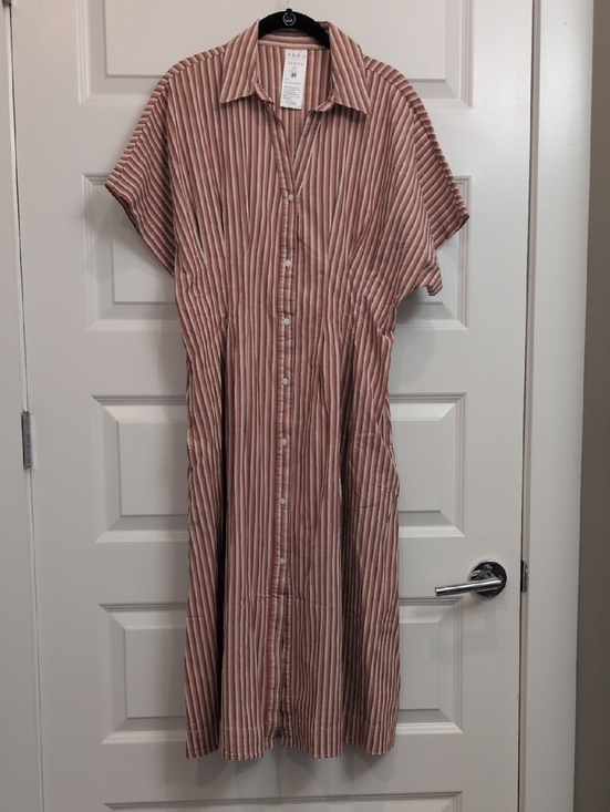 Serra Dresses & Skirts - Serra Striped Midi Shirt Dress in Red And White